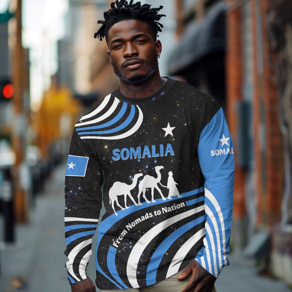 Somalia Long Sleeve Shirt with From Nomads to Nation Camel Galaxy Flag Spirit