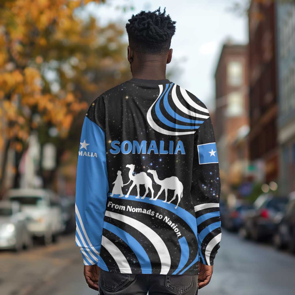 Somalia Long Sleeve Shirt with From Nomads to Nation Camel Galaxy Flag Spirit