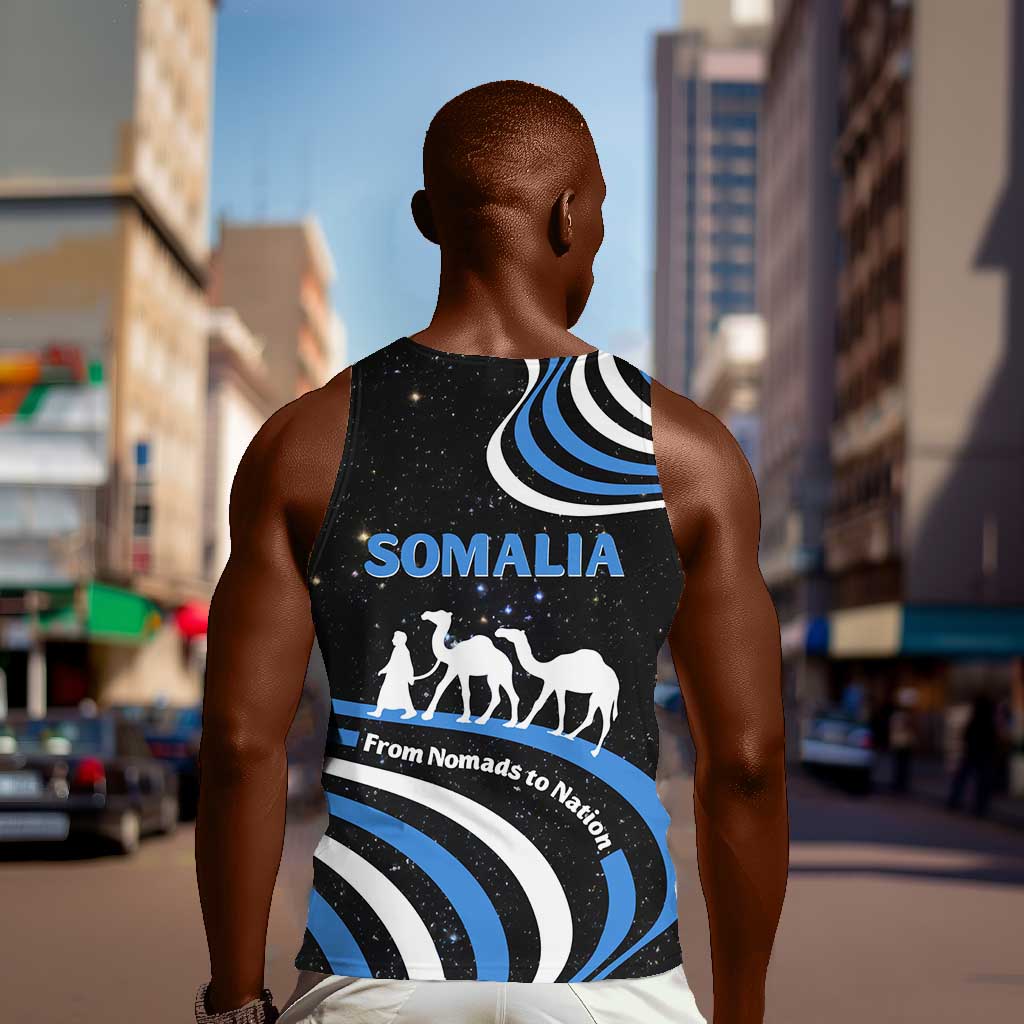 Somalia Men Tank Top with From Nomads to Nation Camel Galaxy Flag Spirit