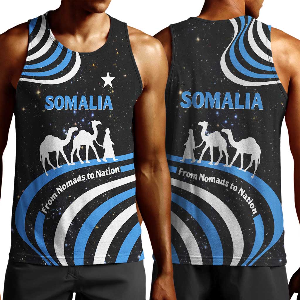 Somalia Men Tank Top with From Nomads to Nation Camel Galaxy Flag Spirit