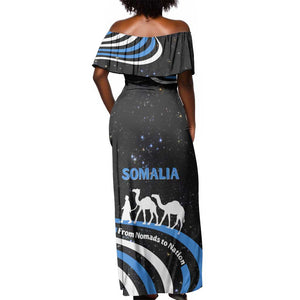 Somalia Off Shoulder Maxi Dress with From Nomads to Nation Camel Galaxy Flag Spirit