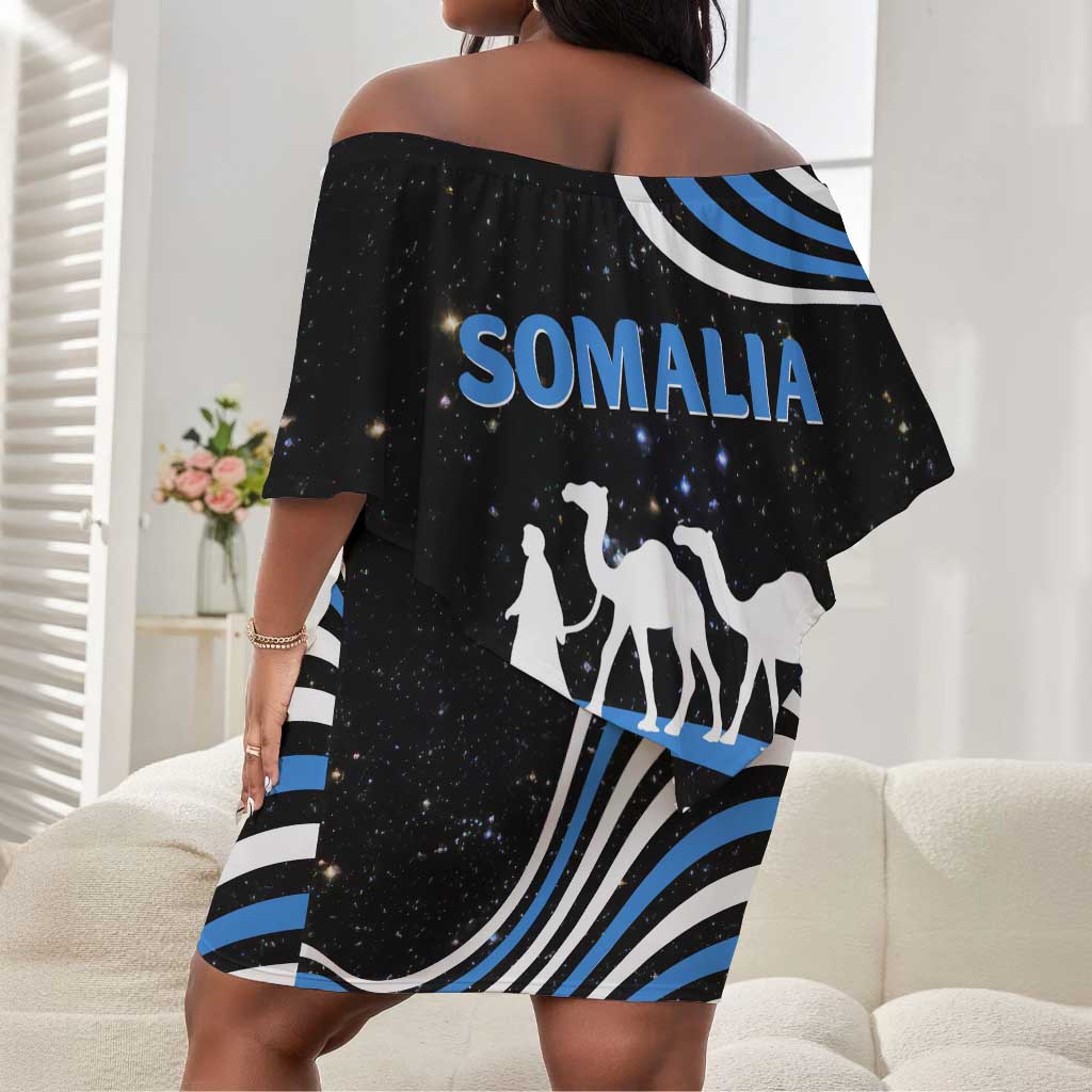 Somalia Off Shoulder Short Dress with From Nomads to Nation Camel Galaxy Flag Spirit