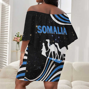 Somalia Off Shoulder Short Dress with From Nomads to Nation Camel Galaxy Flag Spirit