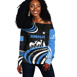 Somalia Off Shoulder Sweater with From Nomads to Nation Camel Galaxy Flag Spirit