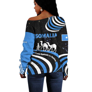 Somalia Off Shoulder Sweater with From Nomads to Nation Camel Galaxy Flag Spirit