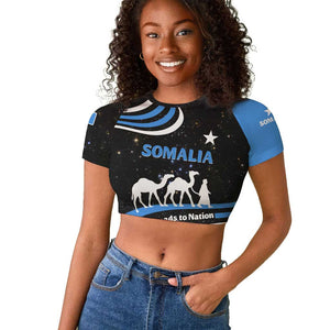 Somalia Raglan Cropped T shirt with From Nomads to Nation Camel Galaxy Flag Spirit
