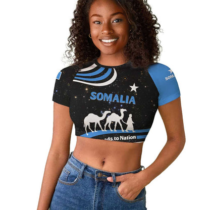 Somalia Raglan Cropped T shirt with From Nomads to Nation Camel Galaxy Flag Spirit