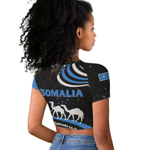 Somalia Raglan Cropped T shirt with From Nomads to Nation Camel Galaxy Flag Spirit