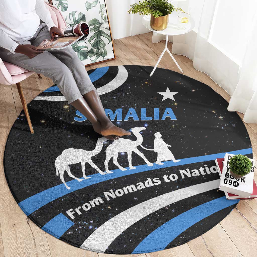 Somalia Round Carpet with From Nomads to Nation Camel Galaxy Flag Spirit