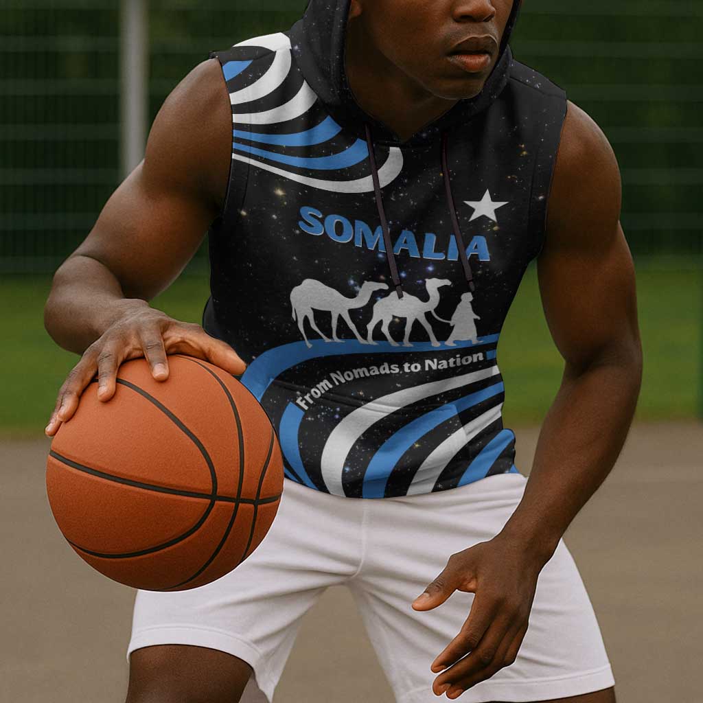 Somalia Sleeveless Hoodie with From Nomads to Nation Camel Galaxy Flag Spirit - African Pride