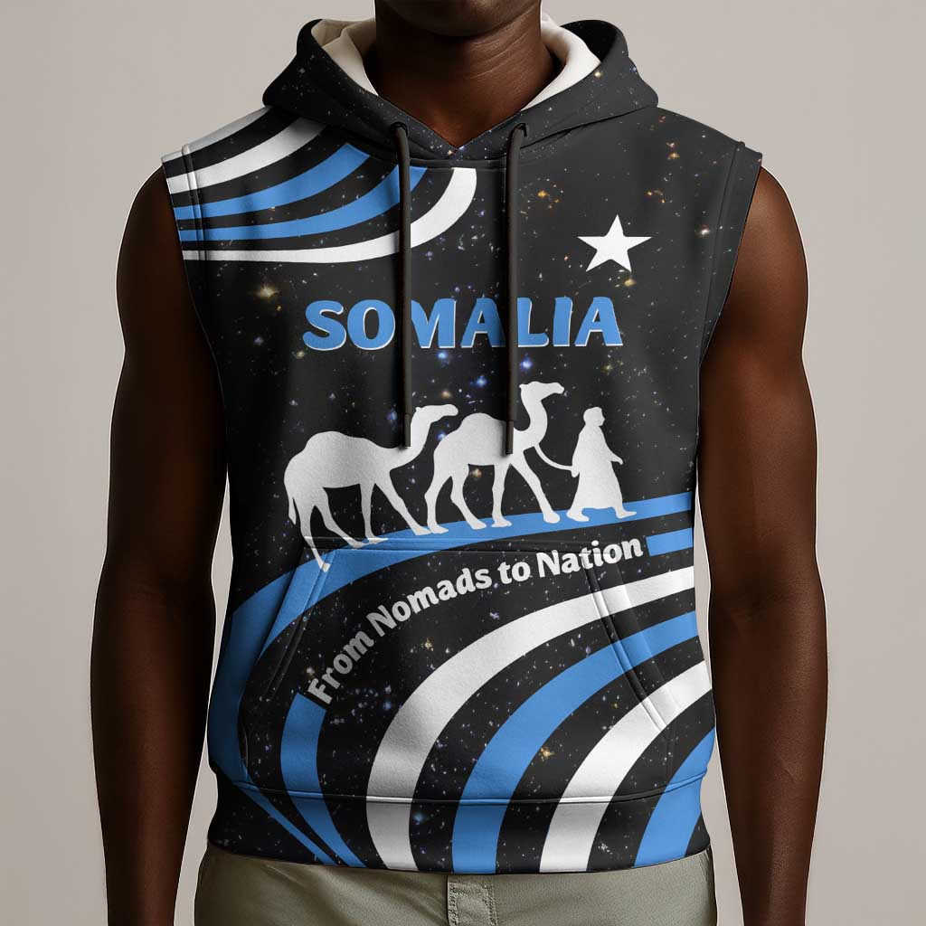 Somalia Sleeveless Hoodie with From Nomads to Nation Camel Galaxy Flag Spirit - African Pride