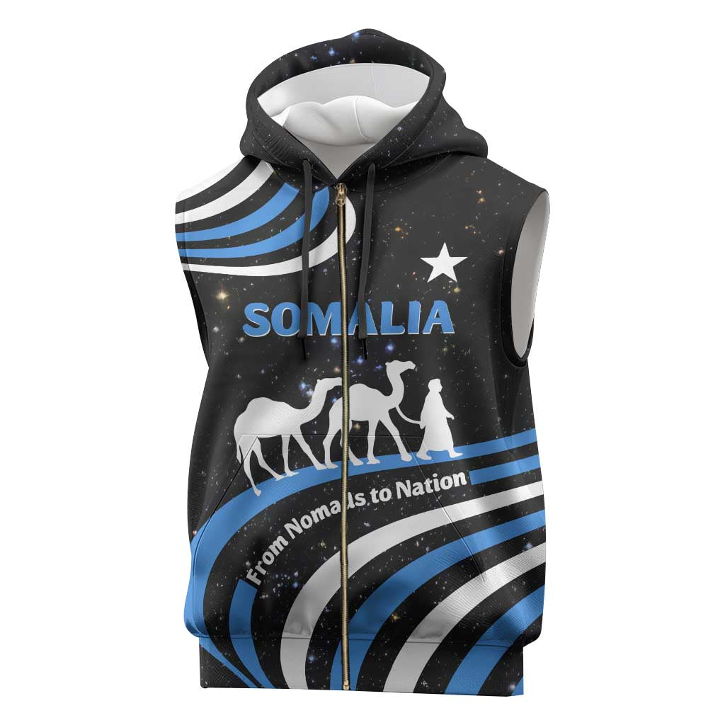 Somalia Sleeveless Zip Hoodie with From Nomads to Nation Camel Galaxy Flag Spirit - African Pride