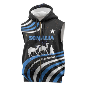 Somalia Sleeveless Zip Hoodie with From Nomads to Nation Camel Galaxy Flag Spirit - African Pride