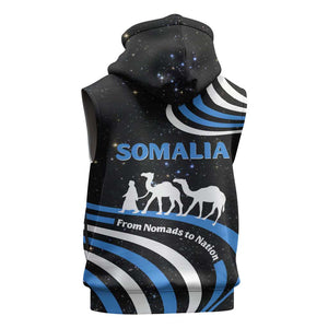 Somalia Sleeveless Zip Hoodie with From Nomads to Nation Camel Galaxy Flag Spirit - African Pride
