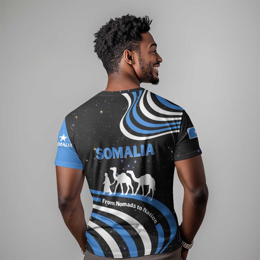 Somalia T shirt with From Nomads to Nation Camel Galaxy Flag Spirit