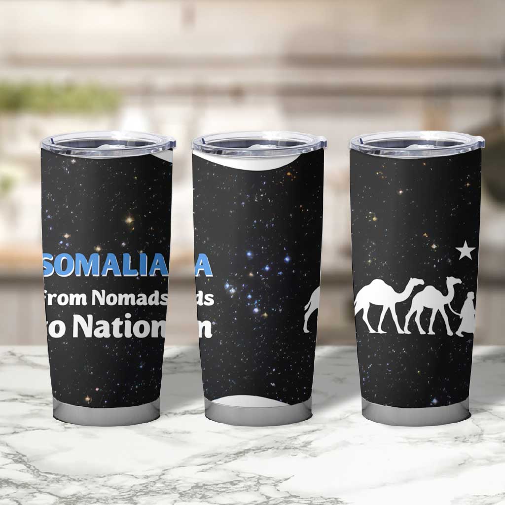 Somalia Tumbler Cup with From Nomads to Nation Camel Galaxy Flag Spirit