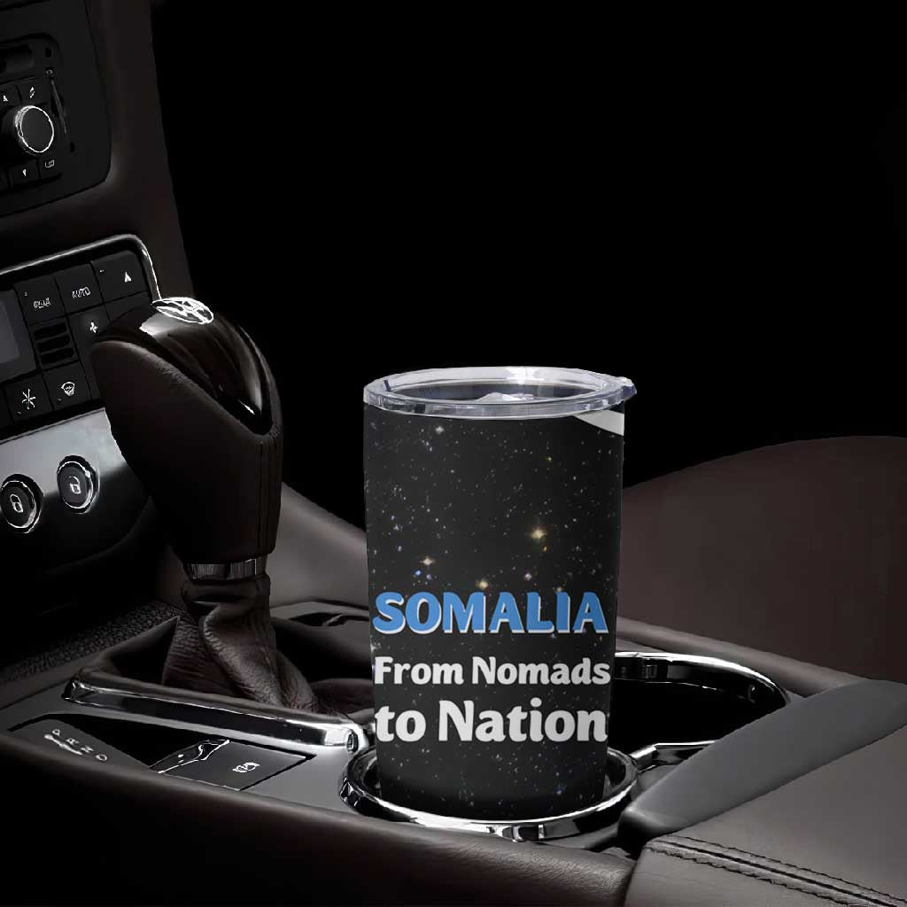 Somalia Tumbler Cup with From Nomads to Nation Camel Galaxy Flag Spirit