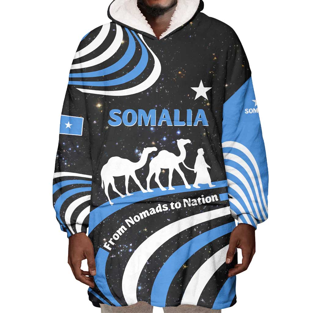 Somalia Wearable Blanket Hoodie with From Nomads to Nation Camel Galaxy Flag Spirit