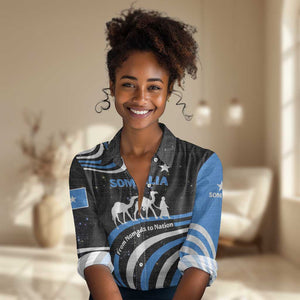 Somalia Women Casual Shirt with From Nomads to Nation Camel Galaxy Flag Spirit