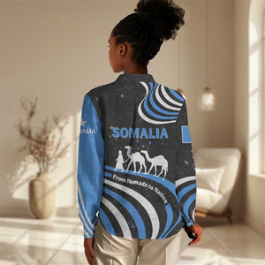 Somalia Women Casual Shirt with From Nomads to Nation Camel Galaxy Flag Spirit