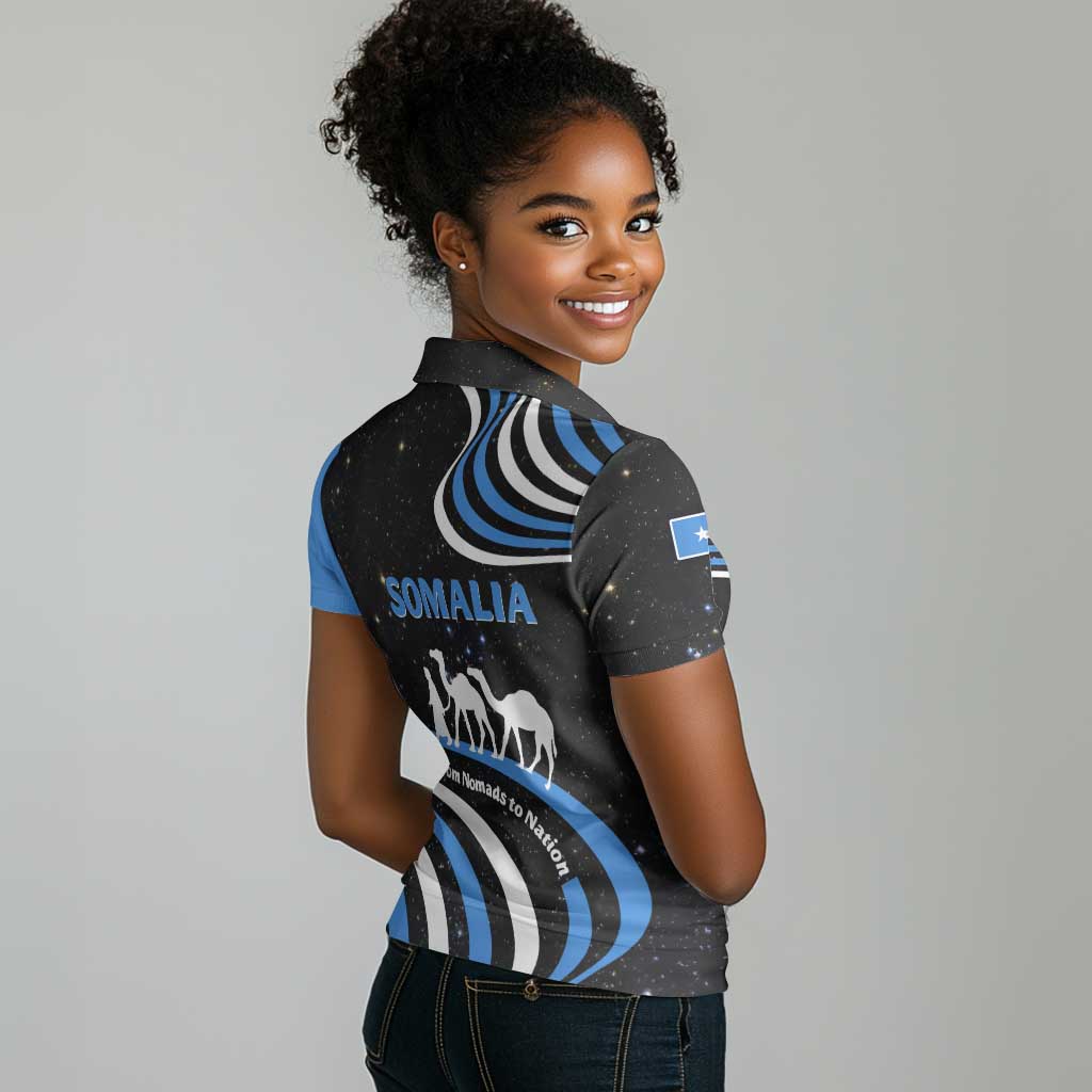 Somalia Women Polo Shirt with From Nomads to Nation Camel Galaxy Flag Spirit
