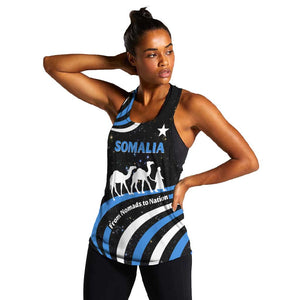 Somalia Women Racerback Tank with From Nomads to Nation Camel Galaxy Flag Spirit