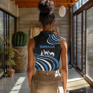 Somalia Women Sleeveless Polo Shirt with From Nomads to Nation Camel Galaxy Flag Spirit