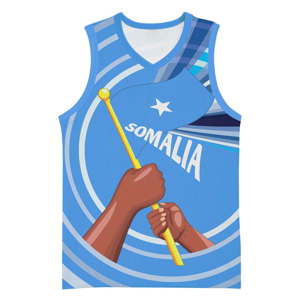 Somalia Basketball Jersey with Raised Fist Flag Blue Unity Wave Spirit - African Pride