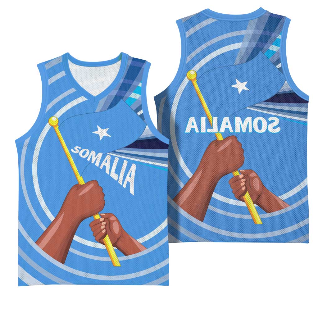 Somalia Basketball Jersey with Raised Fist Flag Blue Unity Wave Spirit - African Pride