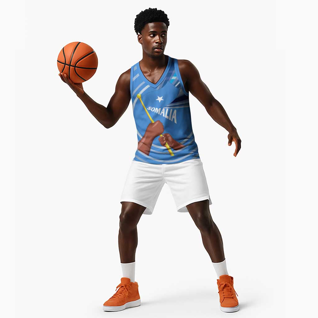 Somalia Basketball Jersey with Raised Fist Flag Blue Unity Wave Spirit - African Pride