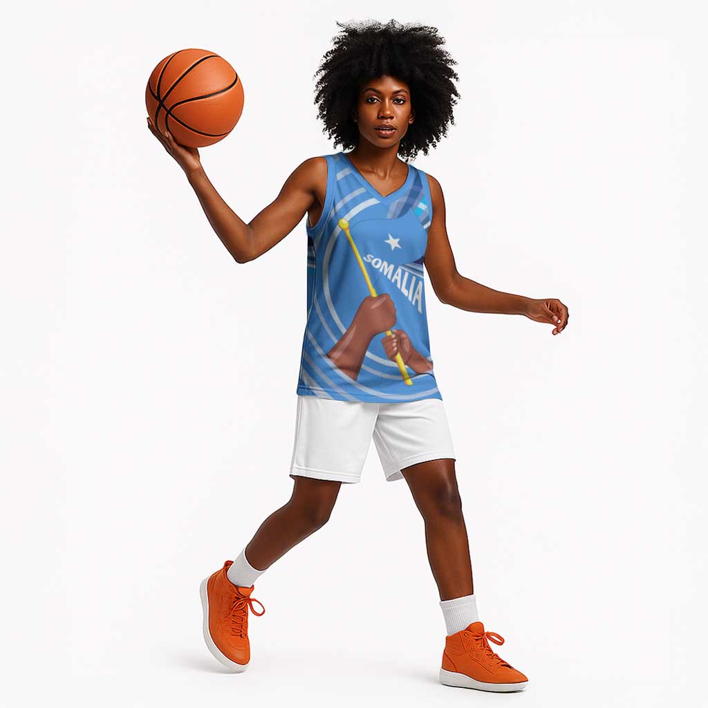 Somalia Basketball Jersey with Raised Fist Flag Blue Unity Wave Spirit - African Pride