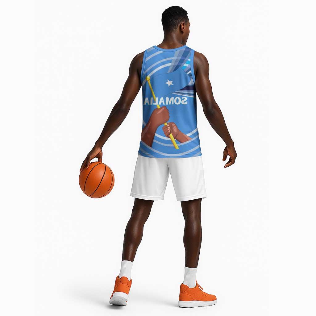 Somalia Basketball Jersey with Raised Fist Flag Blue Unity Wave Spirit - African Pride