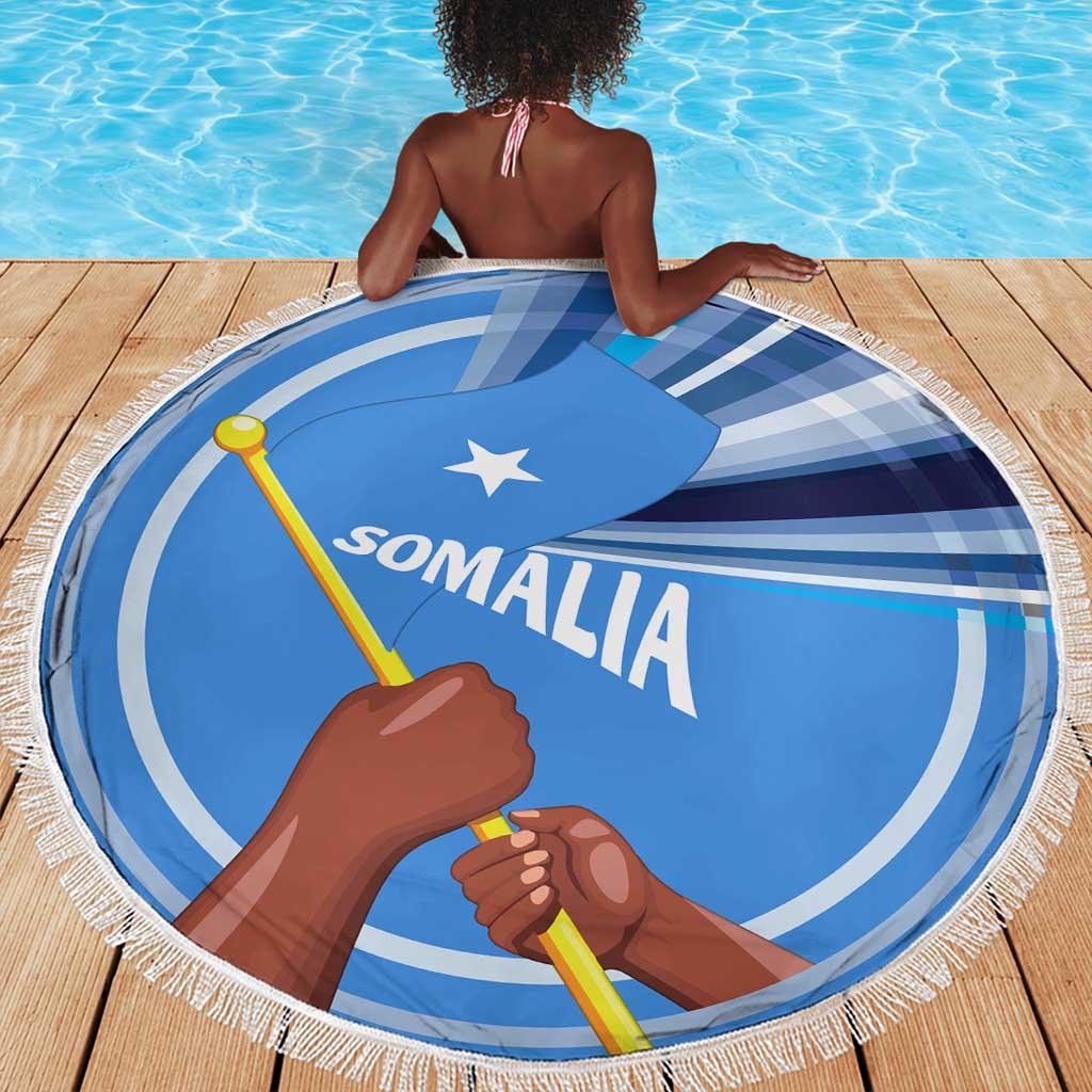 Somalia Beach Blanket with Raised Fist Flag Blue Unity Wave Spirit