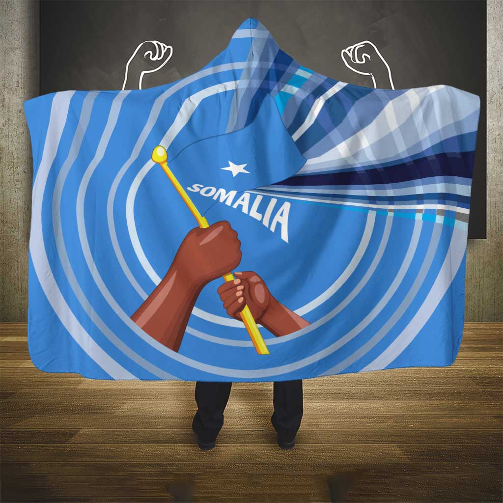 Somalia Hooded Blanket with Raised Fist Flag Blue Unity Wave Spirit