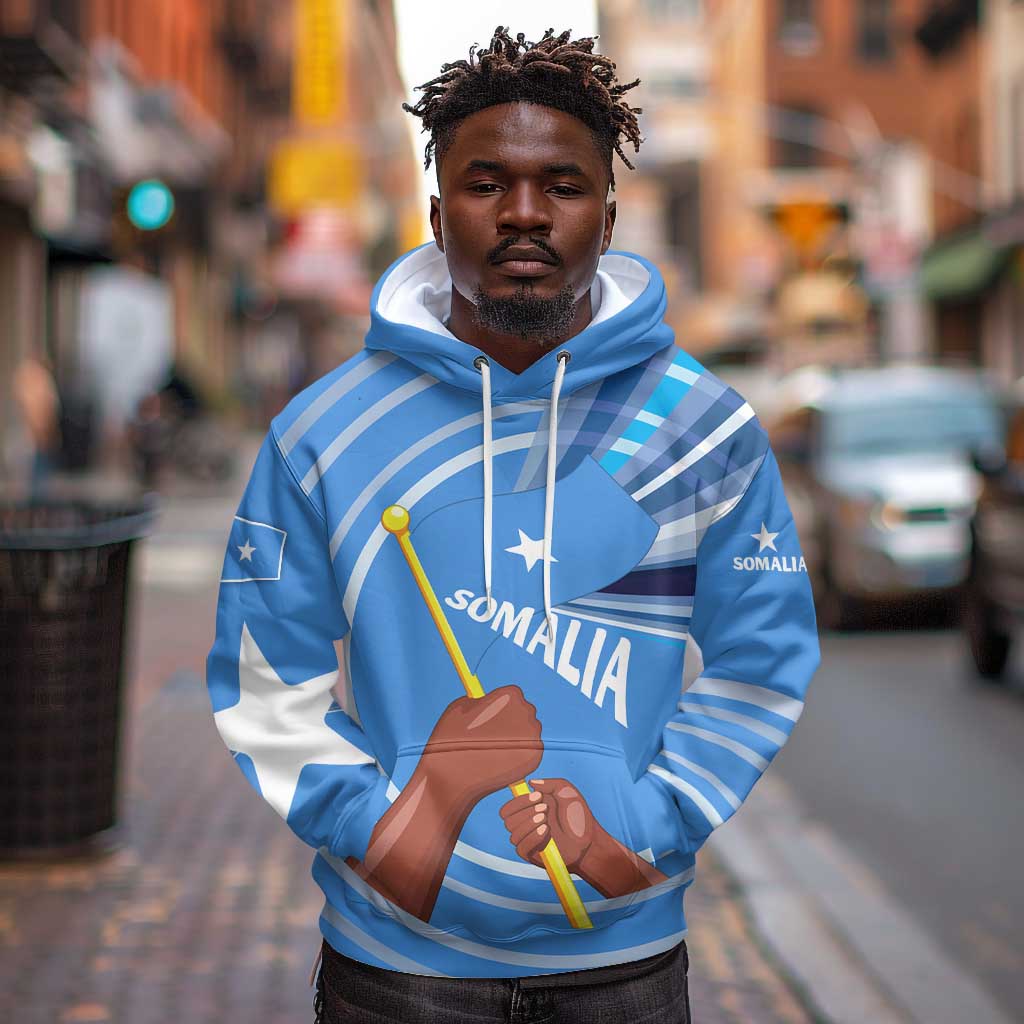 Somalia Hoodie with Raised Fist Flag Blue Unity Wave Spirit