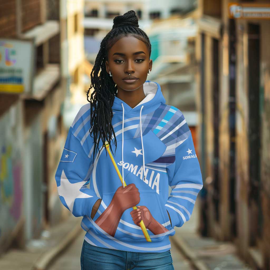 Somalia Hoodie with Raised Fist Flag Blue Unity Wave Spirit