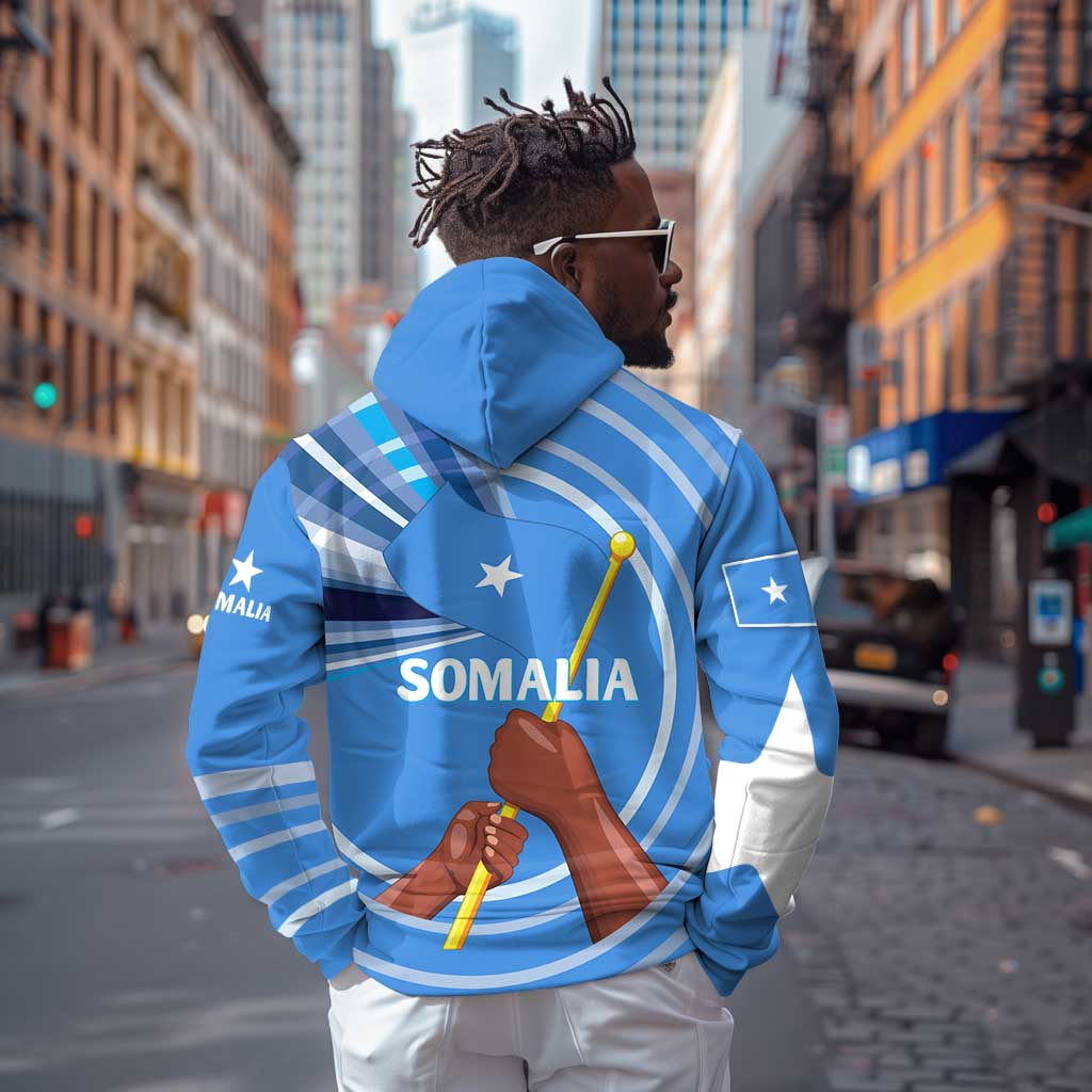 Somalia Hoodie with Raised Fist Flag Blue Unity Wave Spirit