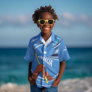 Somalia Kid Hawaiian Shirt with Raised Fist Flag Blue Unity Wave Spirit