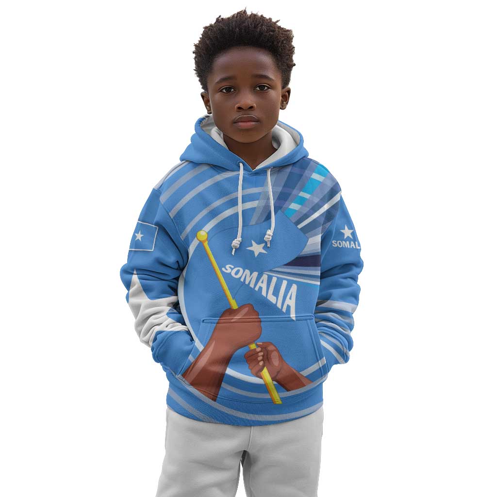 Somalia Kid Hoodie with Raised Fist Flag Blue Unity Wave Spirit