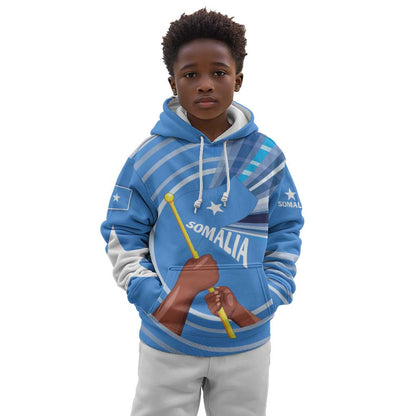 Somalia Kid Hoodie with Raised Fist Flag Blue Unity Wave Spirit