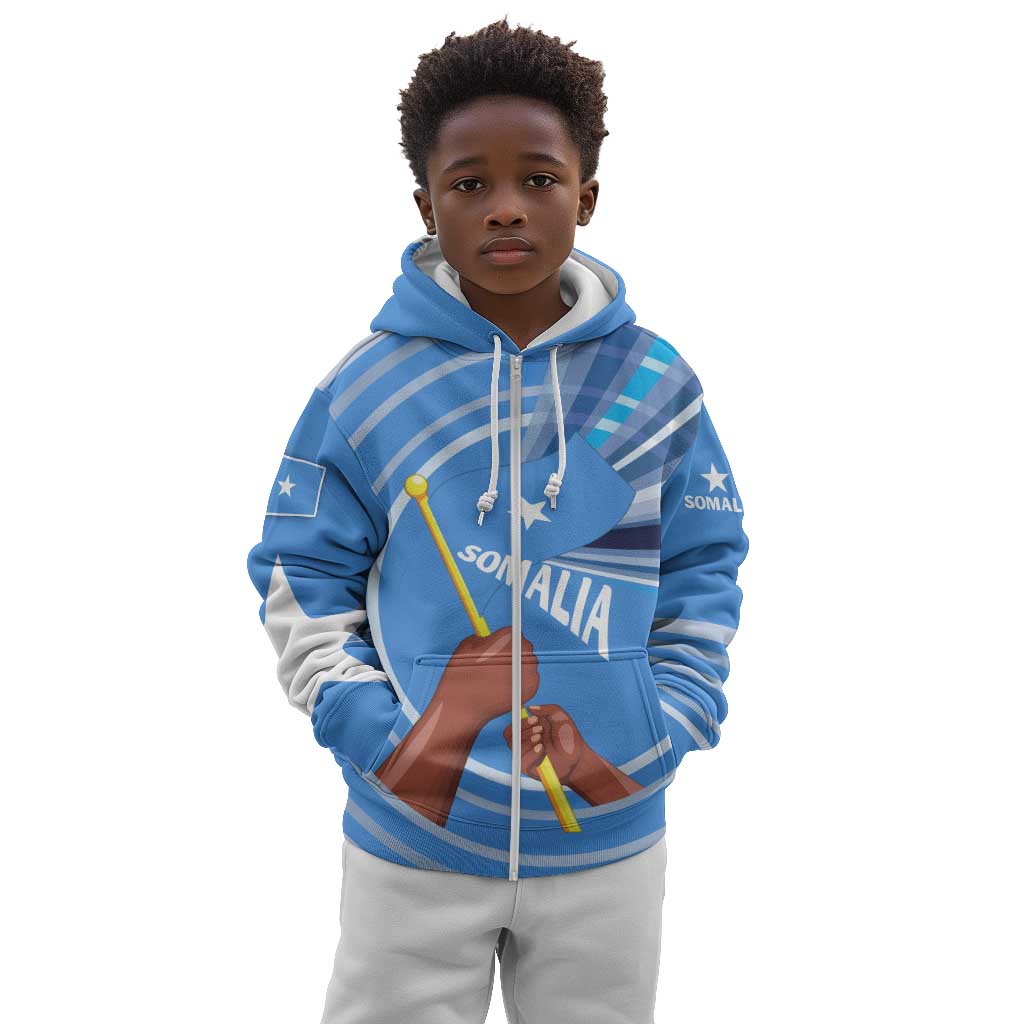 Somalia Kid Hoodie with Raised Fist Flag Blue Unity Wave Spirit