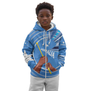 Somalia Kid Hoodie with Raised Fist Flag Blue Unity Wave Spirit