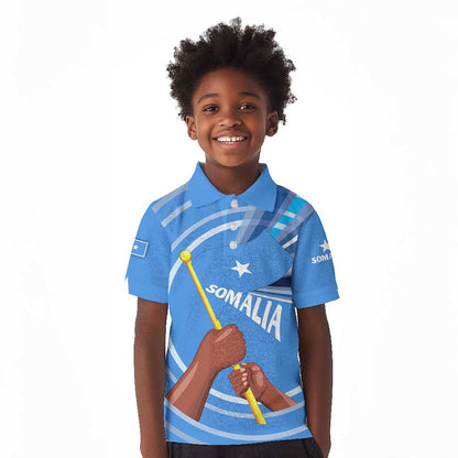 Somalia Kid Polo Shirt with Raised Fist Flag Blue Unity Wave Spirit