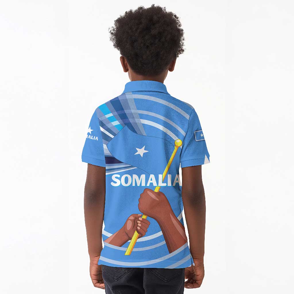 Somalia Kid Polo Shirt with Raised Fist Flag Blue Unity Wave Spirit