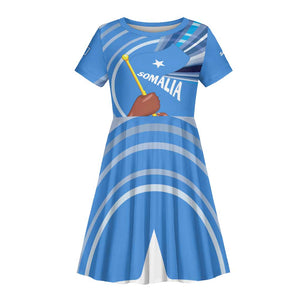 Somalia Kid Short Sleeve Dress with Raised Fist Flag Blue Unity Wave Spirit