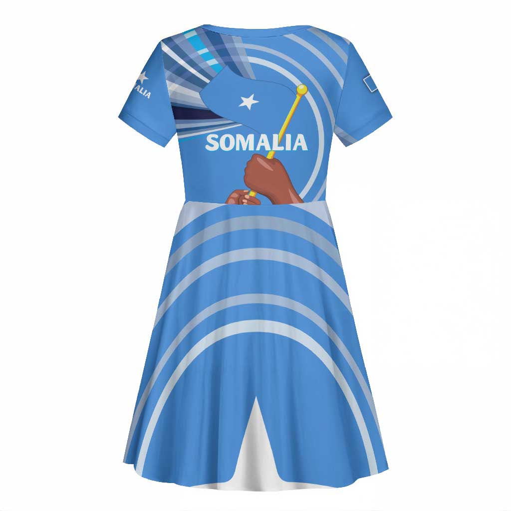 Somalia Kid Short Sleeve Dress with Raised Fist Flag Blue Unity Wave Spirit