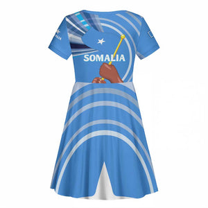 Somalia Kid Short Sleeve Dress with Raised Fist Flag Blue Unity Wave Spirit