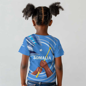 Somalia Kid T shirt with Raised Fist Flag Blue Unity Wave Spirit