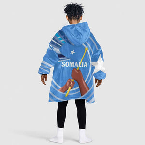 Somalia Kid Wearable Blanket Hoodie with Raised Fist Flag Blue Unity Wave Spirit