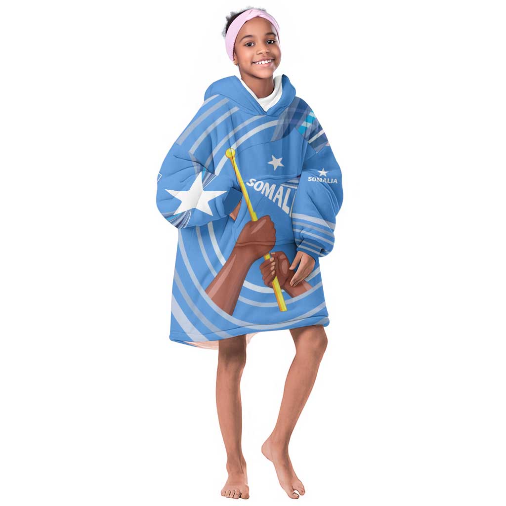 Somalia Kid Wearable Blanket Hoodie with Raised Fist Flag Blue Unity Wave Spirit